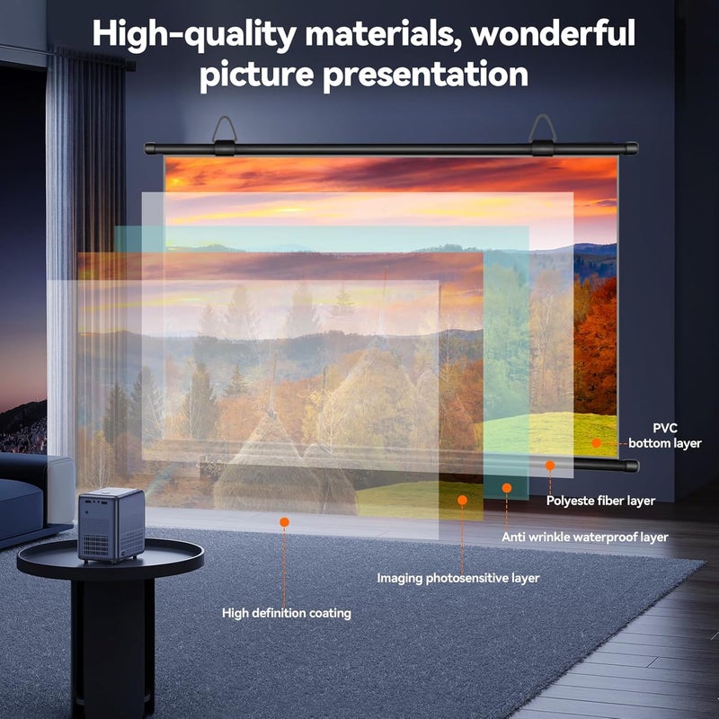 XIAOHUI 100-Inch Portable Projector Screen, 16:9 Aspect Ratio, Non-Perforated Anti-Light, Easy Install,100% Polyester Professional Projector Screen Pull Down - Image 4